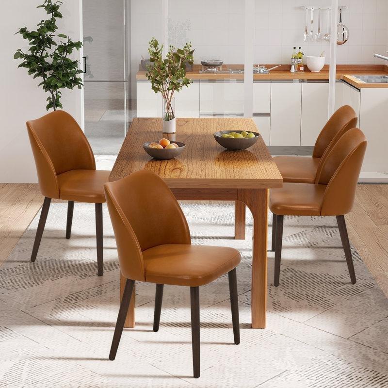 Kahverengi Masif Ahşap Suni Deri Döşemeli Ergonomik 2li Sandalye - 146523