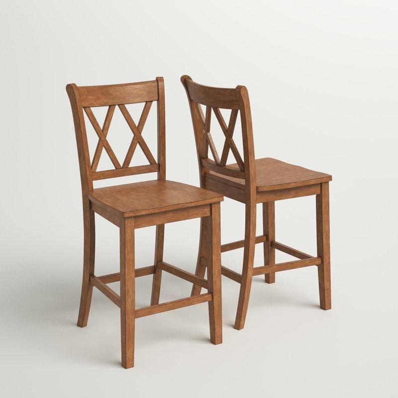 Kahverengi Masif Çapraz Sırtlı 2'li Set Ham Ahşap Bar Sandalyesi - 62 cm - 148878