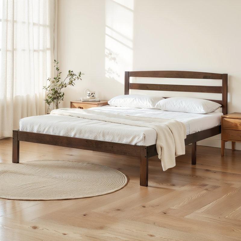 Kahverengi Masif Kauçuk Ağacı Başlıklı Platform Karyola - 153x206 cm - 143437