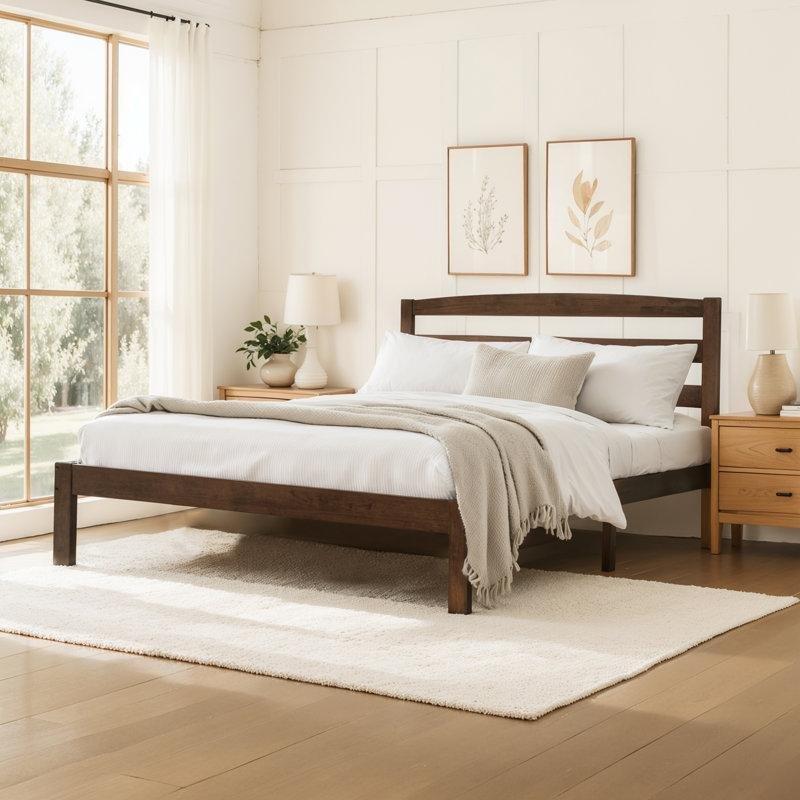 Kahverengi Masif Kauçuk Ağacı Başlıklı Platform Karyola - 153x206 cm - 143437