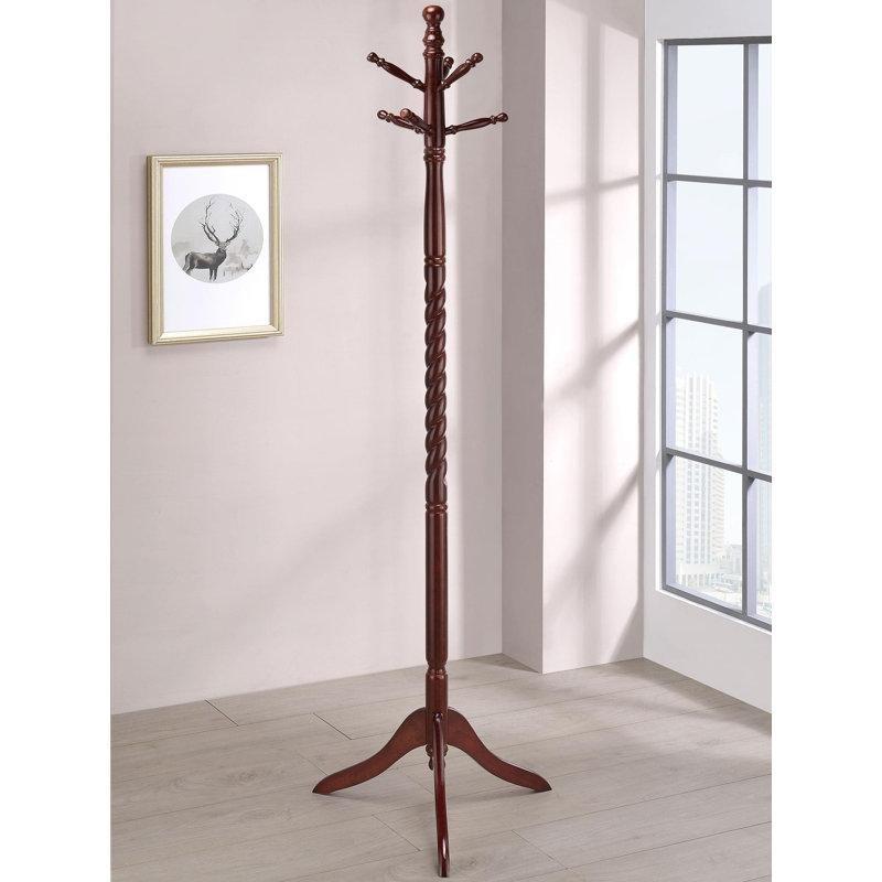 Kahverengi Masif Kauçuk Ağacı Burgu Detaylı 6 Askılı Ayaklı Portmanto - 182 cm - 161287