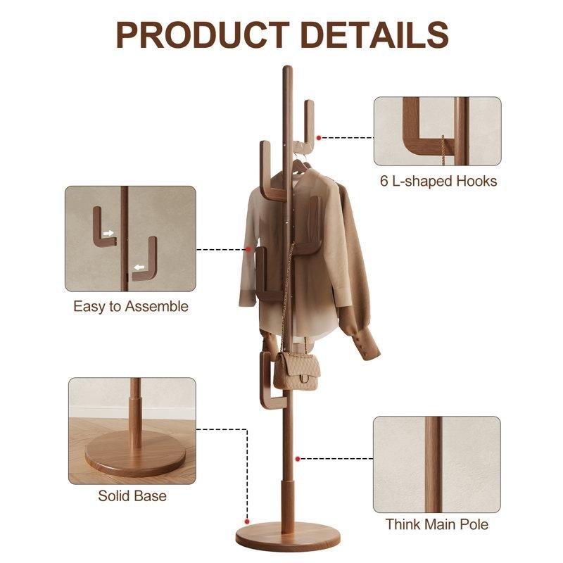 Kahverengi Masif Kauçuk Ağacı Kaktüs Tasarımlı 6 Askılı Portmanto - 181 cm - 161434