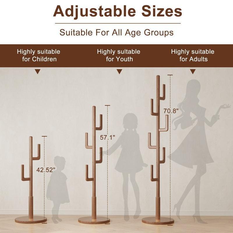 Kahverengi Masif Kauçuk Ağacı Kaktüs Tasarımlı 6 Askılı Portmanto - 181 cm - 161434