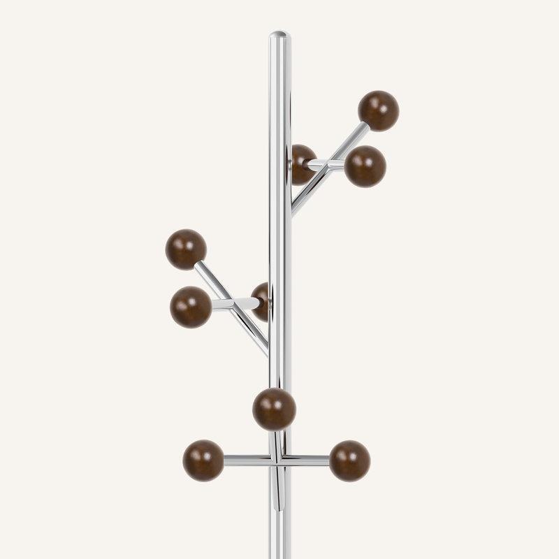 Kahverengi Masif Kauçuk Ağacı ve Paslanmaz Çelik 9 Kancalı Mermer Tabanlı Portmanto Vestiyer - 179 cm - 161437