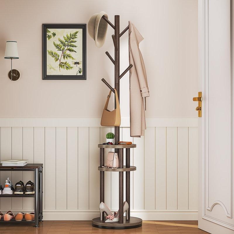 Kahverengi MDF 3 Raflı 6 Askılı Döner Portmanto - 165x41 cm - 161248