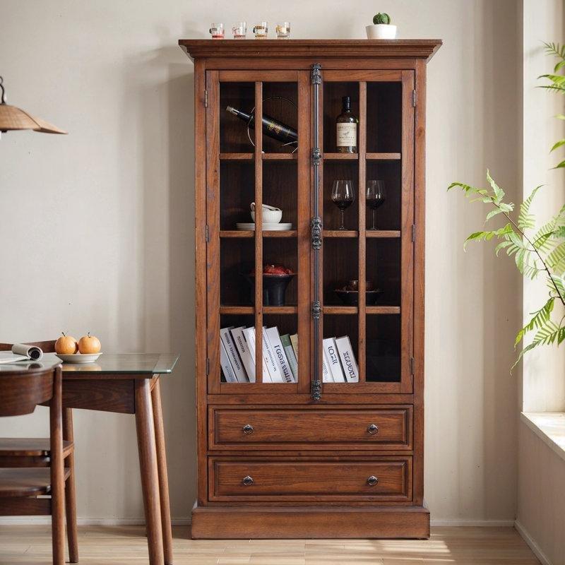 Kahverengi MDF Kemerli Sürgülü Kapaklı Çekmeceli Vitrin - Gümüşlük - 157303