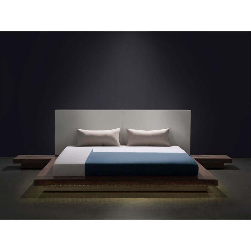 Kahverengi MDF LED Işıklı ve Komodinli Japon Tarzı Baza - 160x200 cm - 143631
