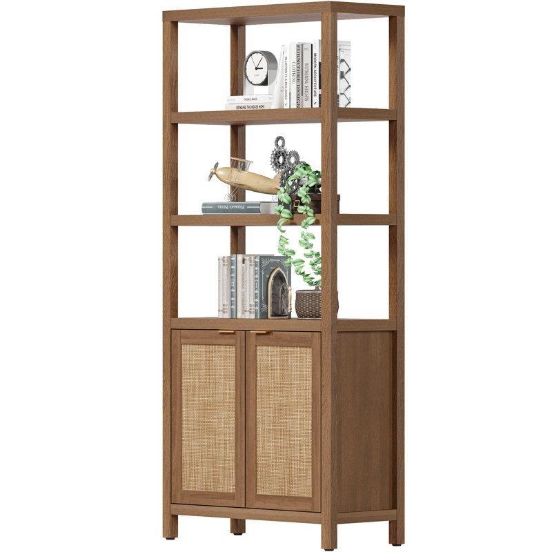 Kahverengi MDF Rattan 2 Kapaklı 5 Raflı Ayarlanabilir Vitrin - Gümüşlük - 78x36x181 cm - 157357