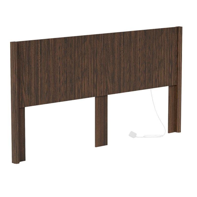 Kahverengi MDF Yivli Işıklı Duvara Monte Çift Kişilik Yatak Başlığı - 144729