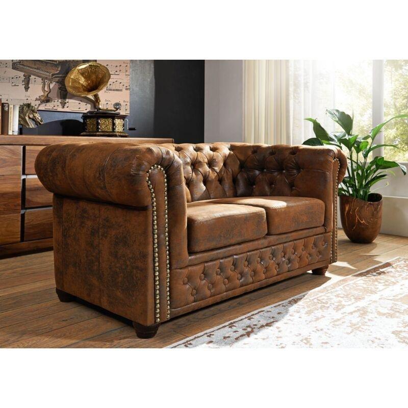 Kahverengi Polyester Kumaş Ahşap Ayaklı 2 Kişilik Chester Koltuk - 148 cm - 152354