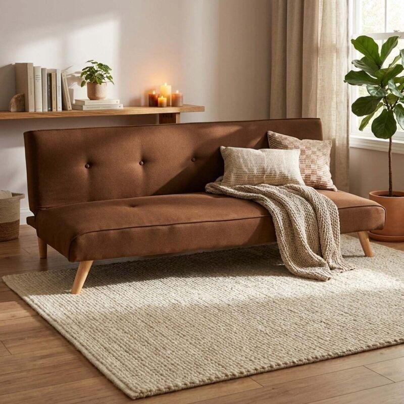 Kahverengi Polyester Kumaş İki Kişilik Çekyat Koltuk - 178 cm - 153771