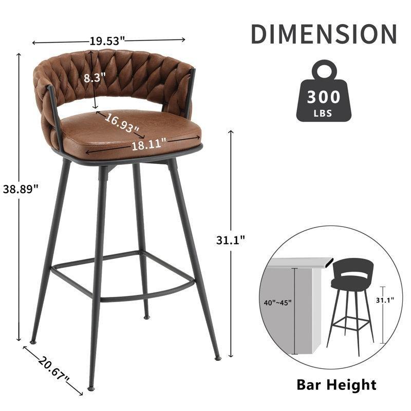 Kahverengi Polyester Kumaş Siyah Metal Alçak Sırtlı Döner Bar Sandalyesi 2li Set - 79 cm - 147780