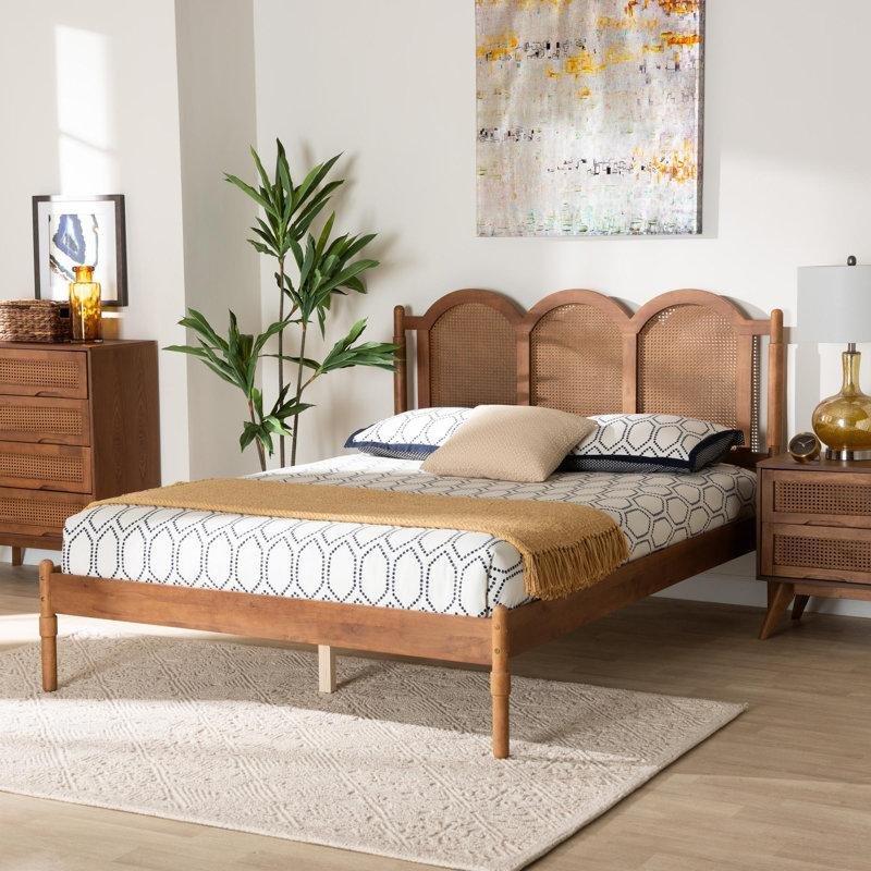 Kahverengi Rattan Detaylı Üç Kemerli Ahşap Karyola - 143197