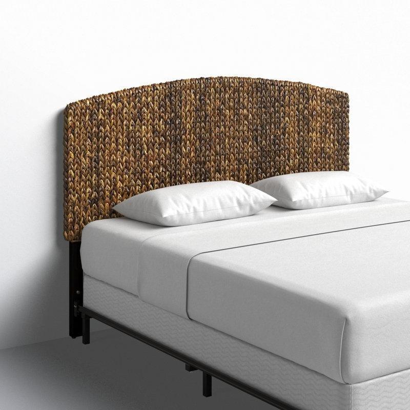 Kahverengi Rattan Masif Ahşap Ayaklı Kemerli Hasır Örgü Yatak Başlığı - 202 cm - 144582
