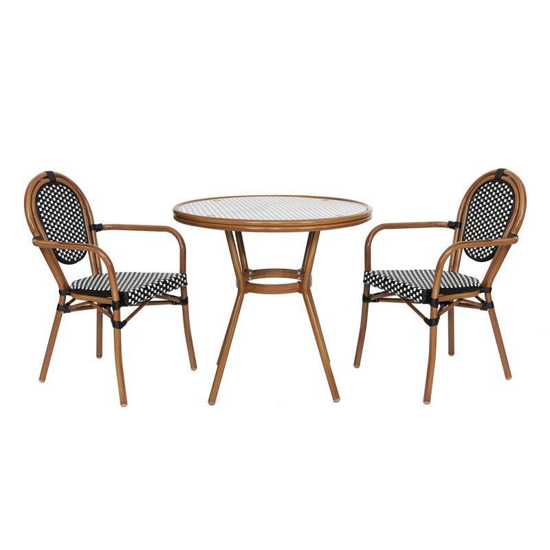 Kahverengi Rattan Metal İstiflenebilir Yuvarlak Bistro Seti - 81 cm - 145521