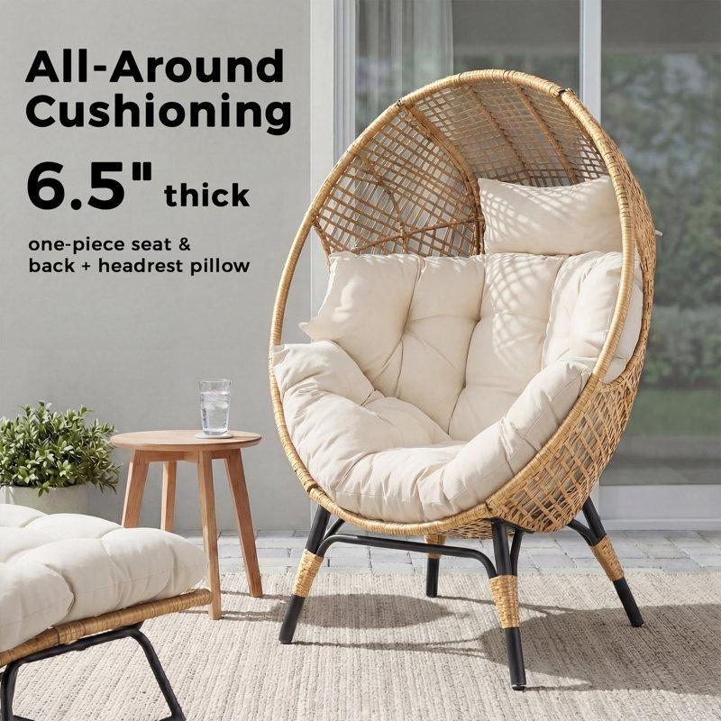 Kahverengi Rattan Puflu Kalın Minderli Bohem Sandalye - 141 cm - 145527