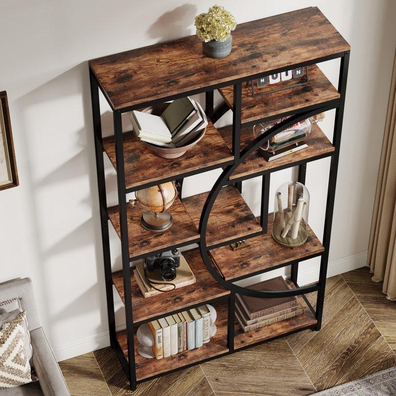 Kahverengi Siyah Çelik MDF Geometrik 9 Raflı Vitrin - Gümüşlük - 175x95 cm - 157306