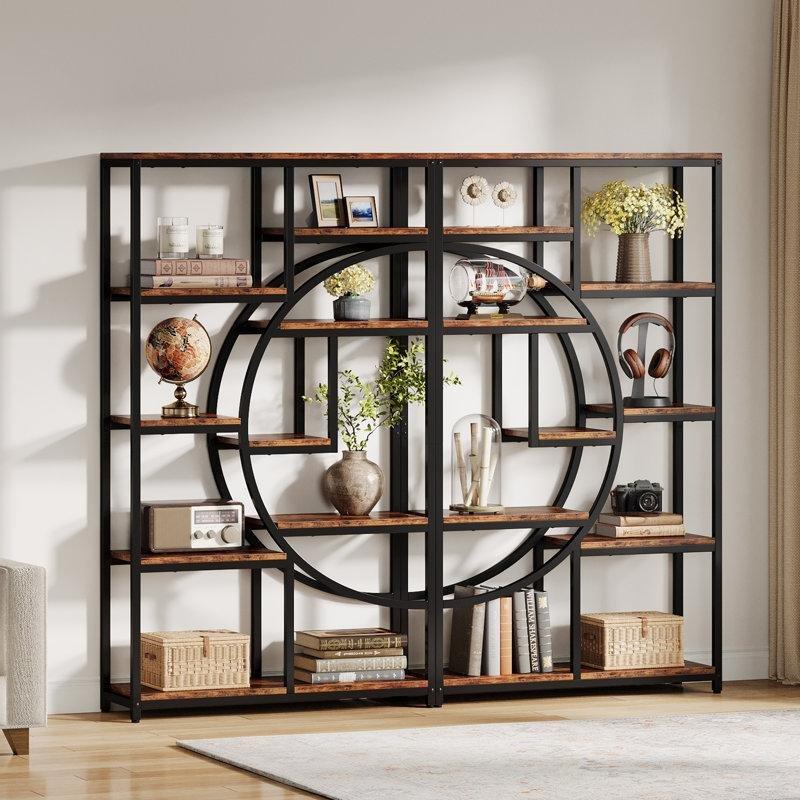 Kahverengi Siyah Çelik MDF Geometrik 9 Raflı Vitrin - Gümüşlük - 175x95 cm - 157306