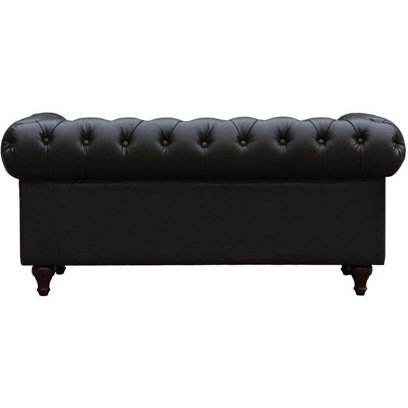 Kahverengi Suni Deri Ahşap Ayaklı Kapitoneli Chesterfield İki Kişilik Koltuk - 157x82 cm - 153707