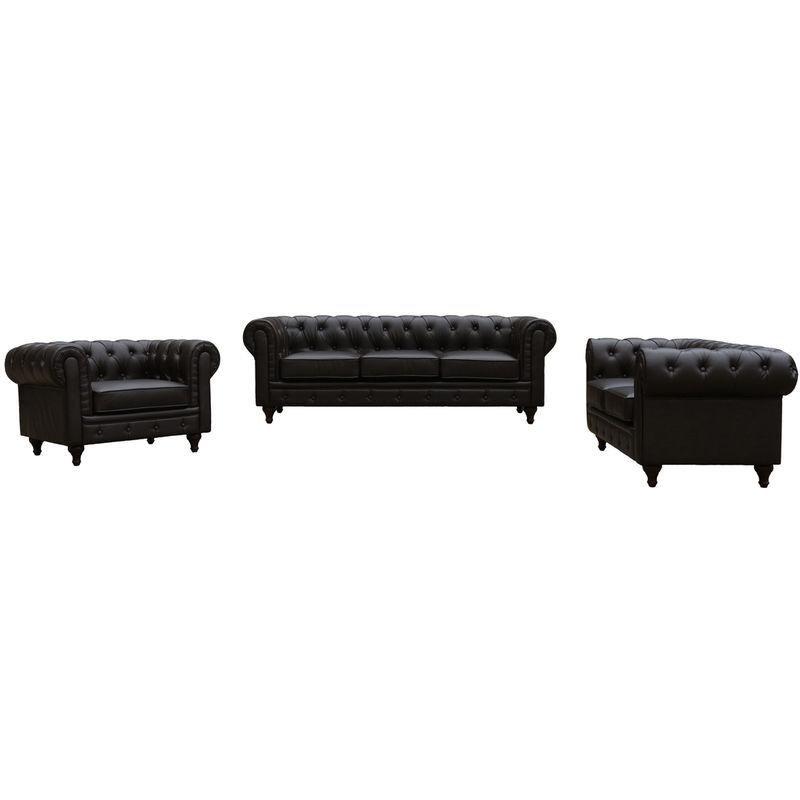 Kahverengi Suni Deri Ahşap Ayaklı Kapitoneli Chesterfield İki Kişilik Koltuk - 157x82 cm - 153707