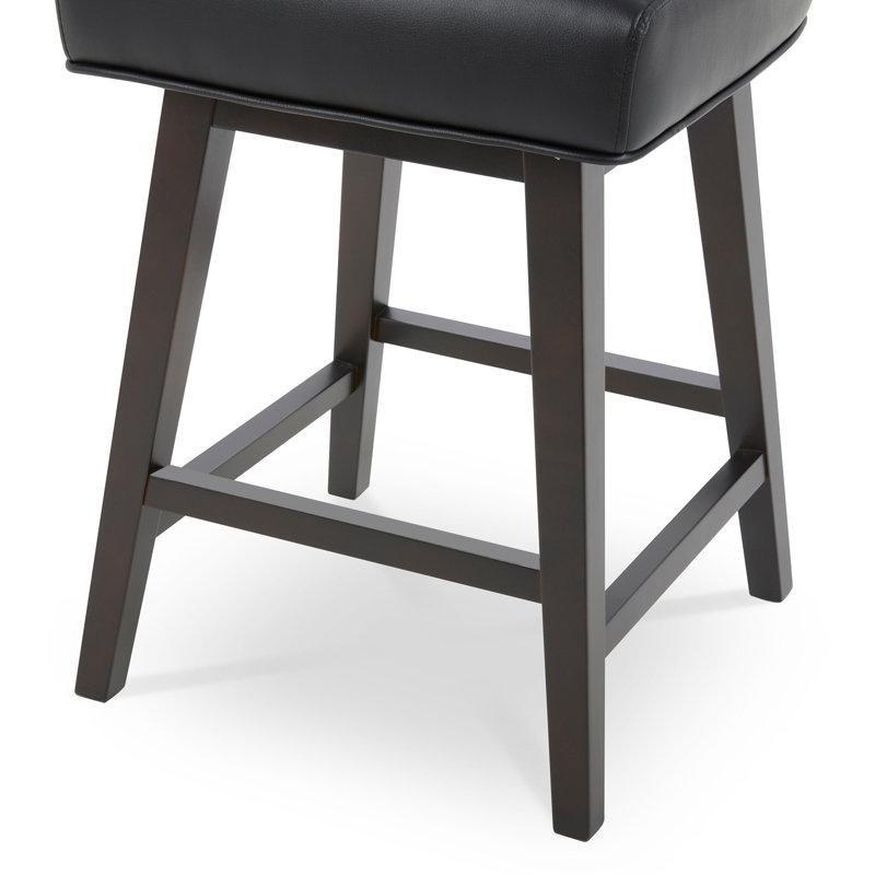 Kahverengi Suni Deri Döşemeli Döner Ahşap Bar Sandalyesi 2li Set - 67 cm - 147864