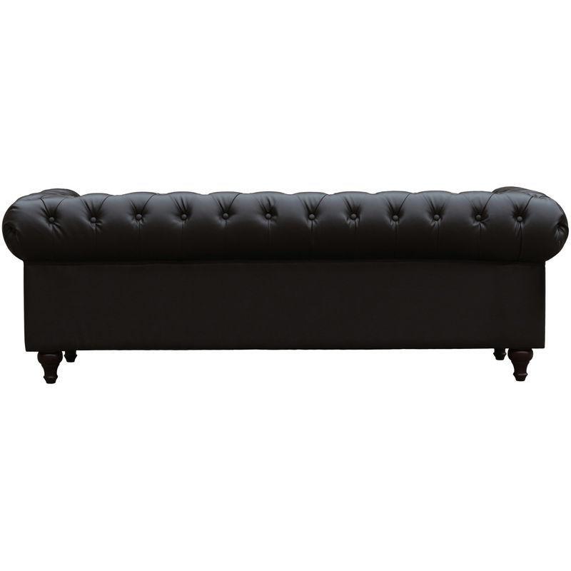 Kahverengi Suni Deri Kapitoneli 3 Kişilik Chesterfield Koltuk - 204x80 cm - 153710