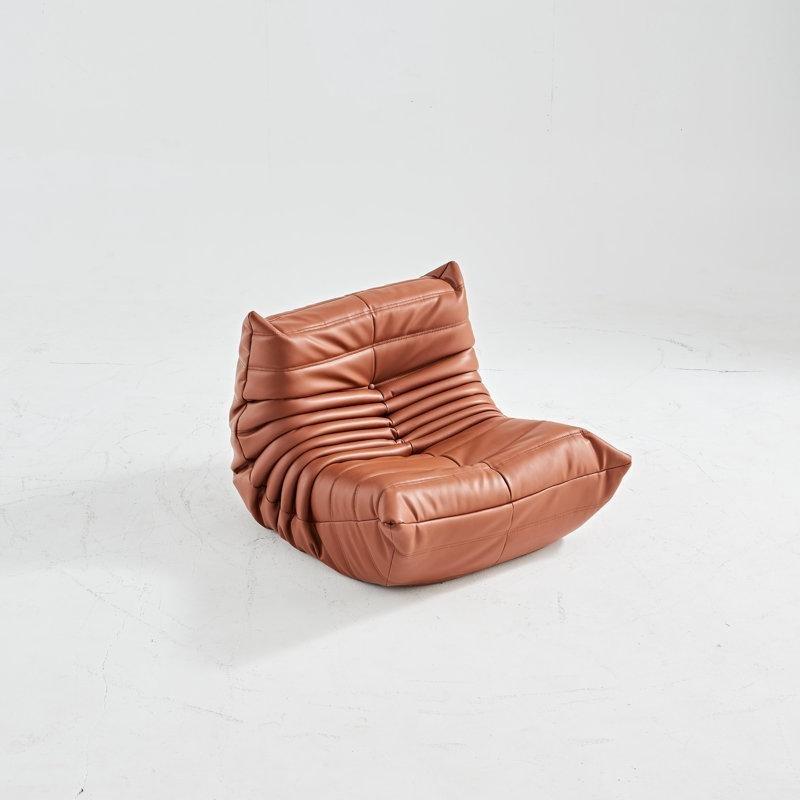 Kahverengi Suni Deri Pileli Ergonomik Tasarımlı Puf Koltuk - 87x99 cm - 157441