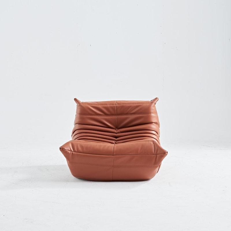 Kahverengi Suni Deri Pileli Ergonomik Tasarımlı Puf Koltuk - 87x99 cm - 157441