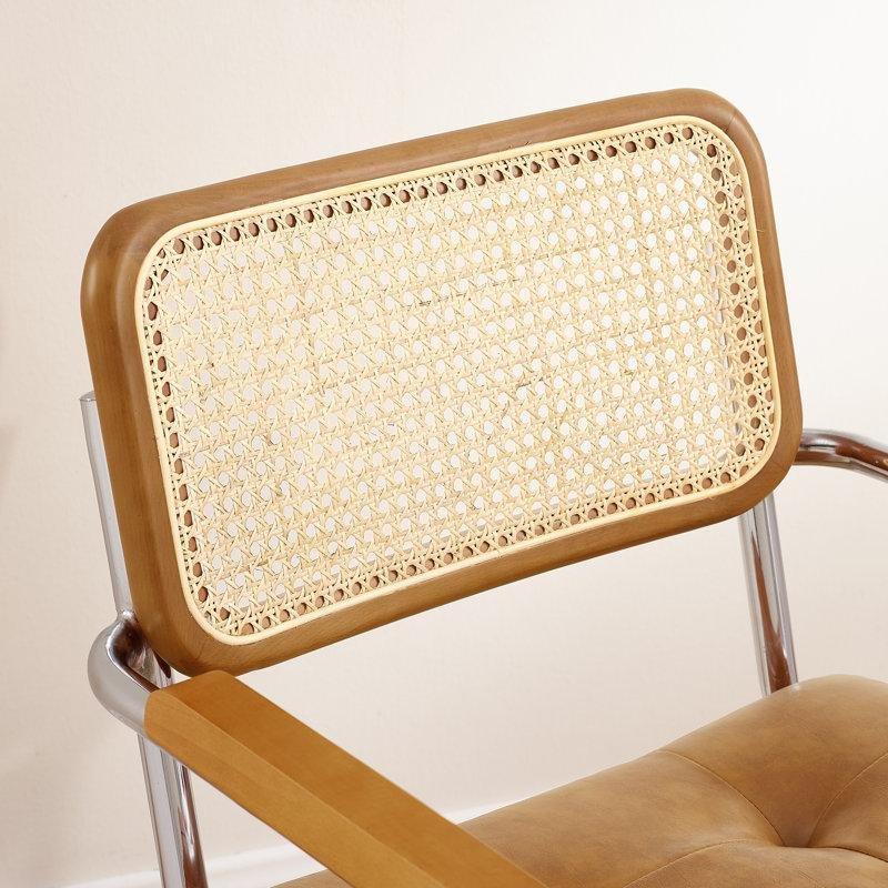 Kahverengi Suni Deri Rattan Döner Kolçaklı Ahşap Çalışma Sandalyesi - 146937