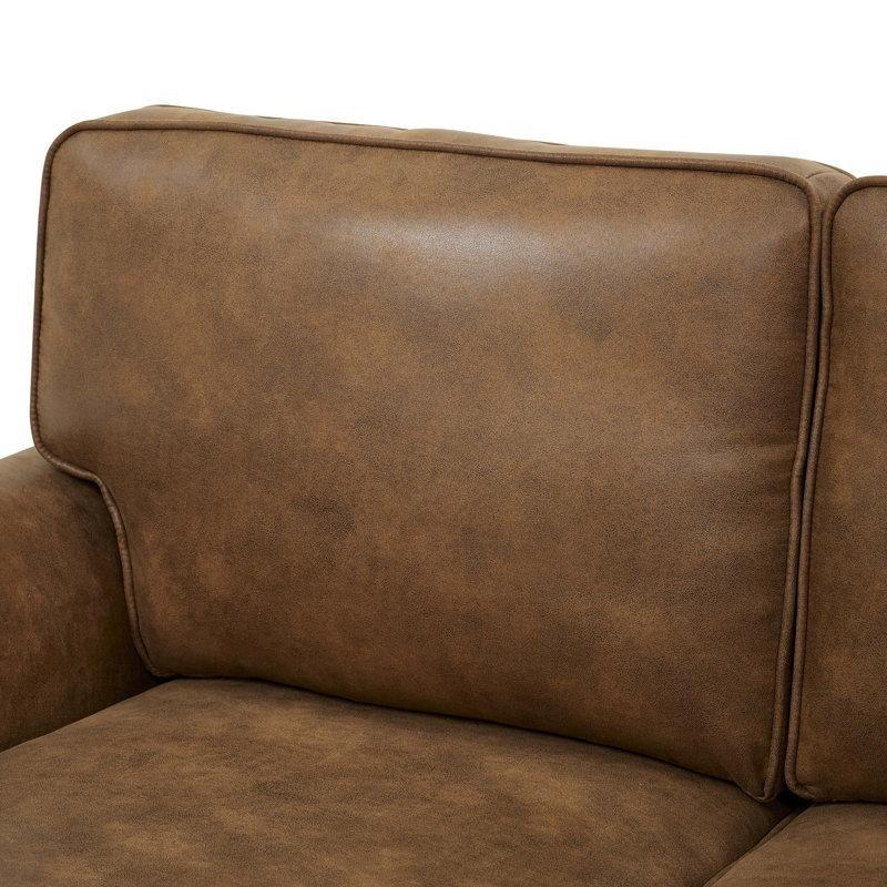 Kahverengi Suni Deri Zımba Detaylı Kıvrımlı Kolçaklı Koltuk - 199 cm - 151780