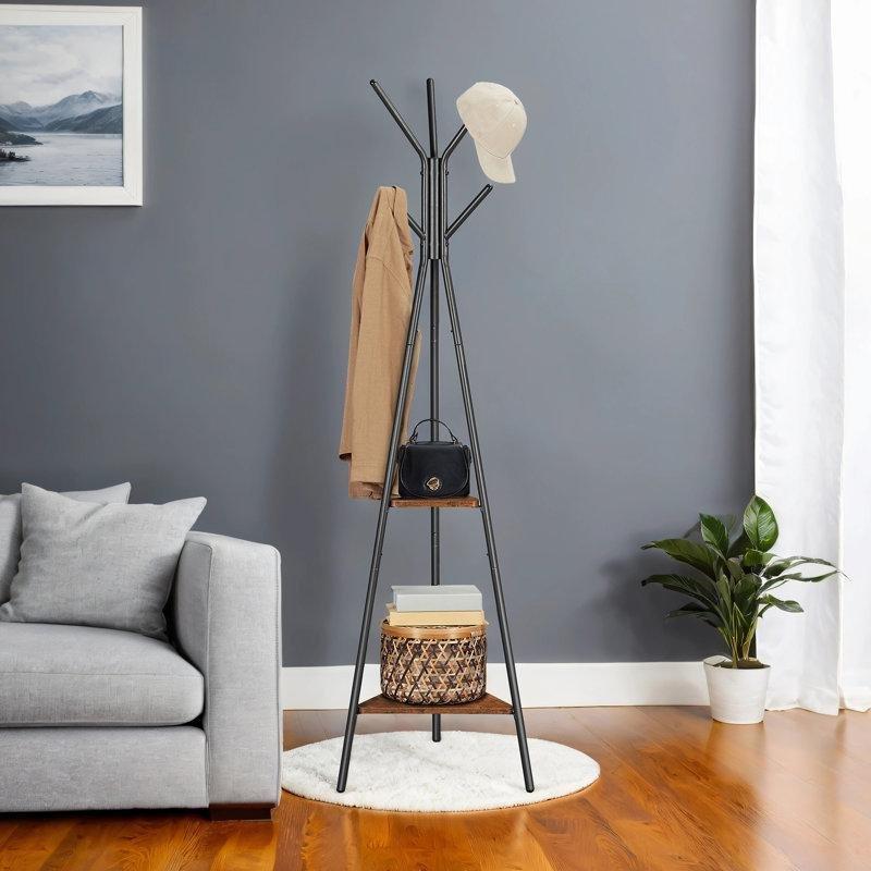 Kahverengi Sunta Metal 6 Askılı Raflı Ayaklı Portmanto - 161446