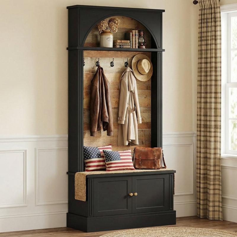 Kahverengi ve Siyah Metal Oturaklı ve Ayakkabı Dolaplı Portmanto Vestiyer - 83 cm - 159718