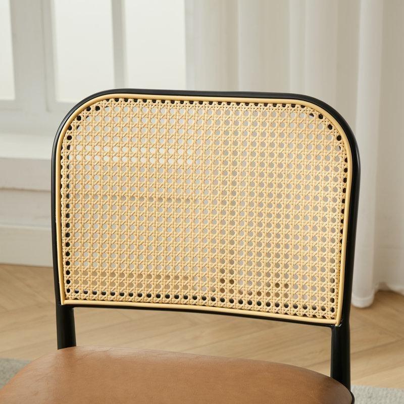Kahverengi Vegan Deri Döşemeli Metal Ayaklı Hasır Rattan Sandalye - 146268