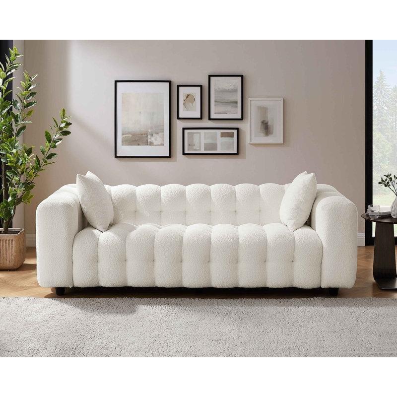 Kapitoneli Bukle Kumaş Kıvrık Kollu Chesterfield Koltuk - 228 cm - 151633