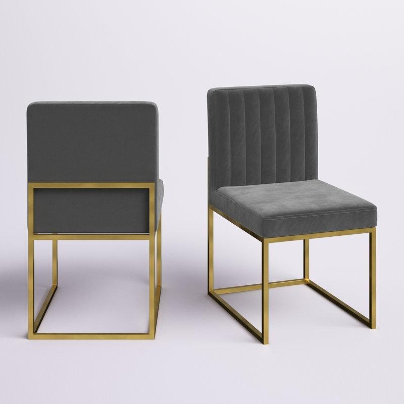 Kapitoneli Kadife Kızak Ayaklı Gold Sandalye - 2li Set - 145995