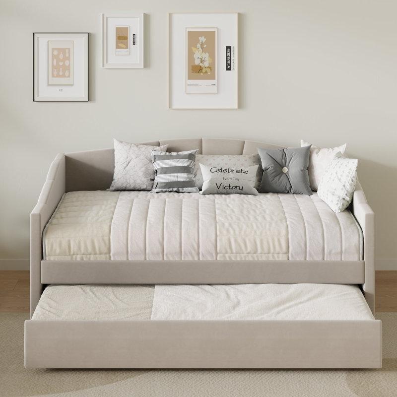 Kapitoneli Kadife Masif Ahşap Yavru Yataklı Divan Karyola - 206x108 cm - 142816