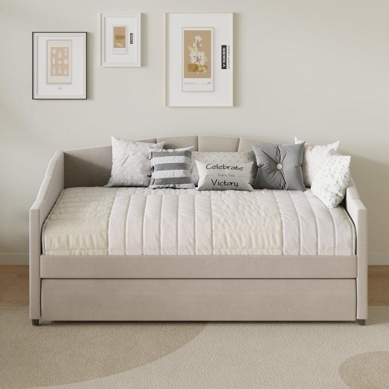 Kapitoneli Kadife Masif Ahşap Yavru Yataklı Divan Karyola - 206x108 cm - 142816