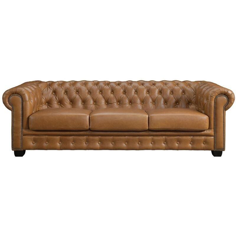 Karamel Hakiki Manda Derisi Kapitoneli Chesterfield Dört Kişilik Koltuk - 240 cm - 152341