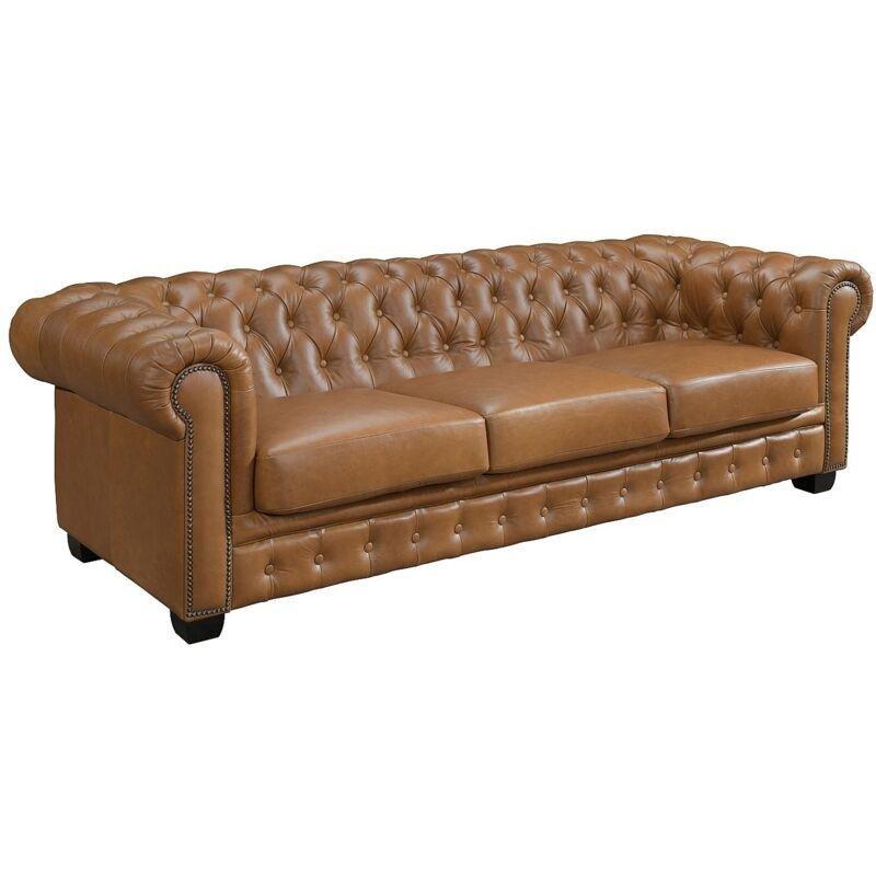 Karamel Hakiki Manda Derisi Kapitoneli Chesterfield Dört Kişilik Koltuk - 240 cm - 152341