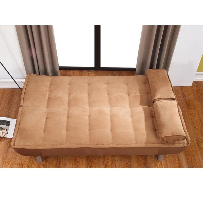 Karamel Kapitoneli Metal Ayaklı Yatak Olan Kumaş Koltuk - 190 cm - 155485