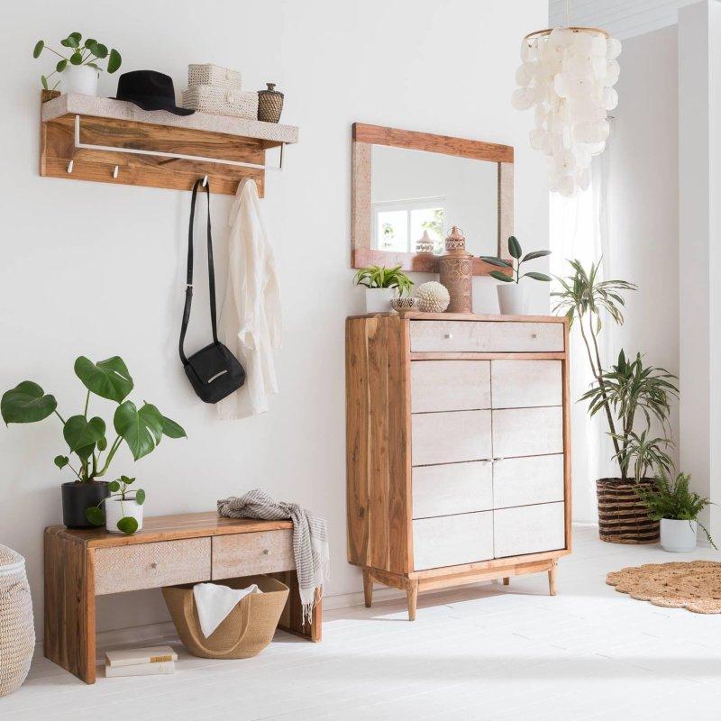 Karamel Masif Akasya 4 Parça Desenli Portmanto Vestiyer Seti - 200 cm - 159304