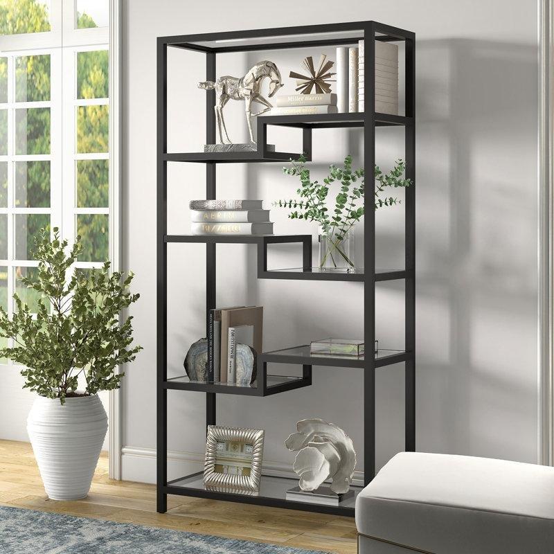 Karartılmış Bronz Çelik Çerçeveli 4 Cam Raflı Geometrik Vitrin Gümüşlük - 173 cm - 157342