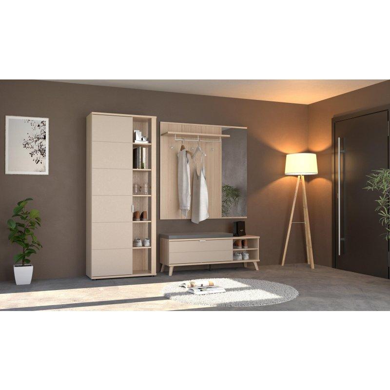 Kaşmir Ahşap 3 Parçalı Aynalı ve Oturaklı Portmanto Vestiyer Seti - 225x199x38 cm - 158761