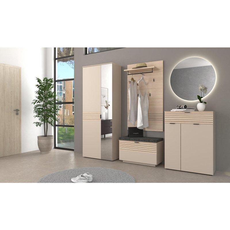 Kaşmir Ahşap 5 Parçalı Aynalı Oturaklı Portmanto Vestiyer Seti - 264 cm - 158605