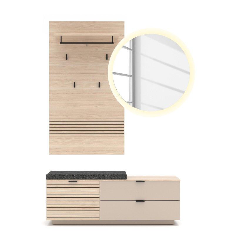 Kaşmir Ahşap Oturaklı Aynalı Çekmeceli 3 Parçalı Portmanto Vestiyer - 143x202 cm - 159241