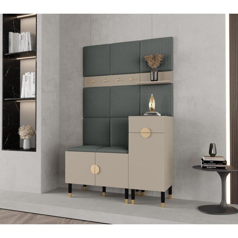 Kaşmir Döşemeli Panelli Gold Kulplu Metal Ayaklı Ahşap Portmanto Vestiyer - 126x200 cm - 158752