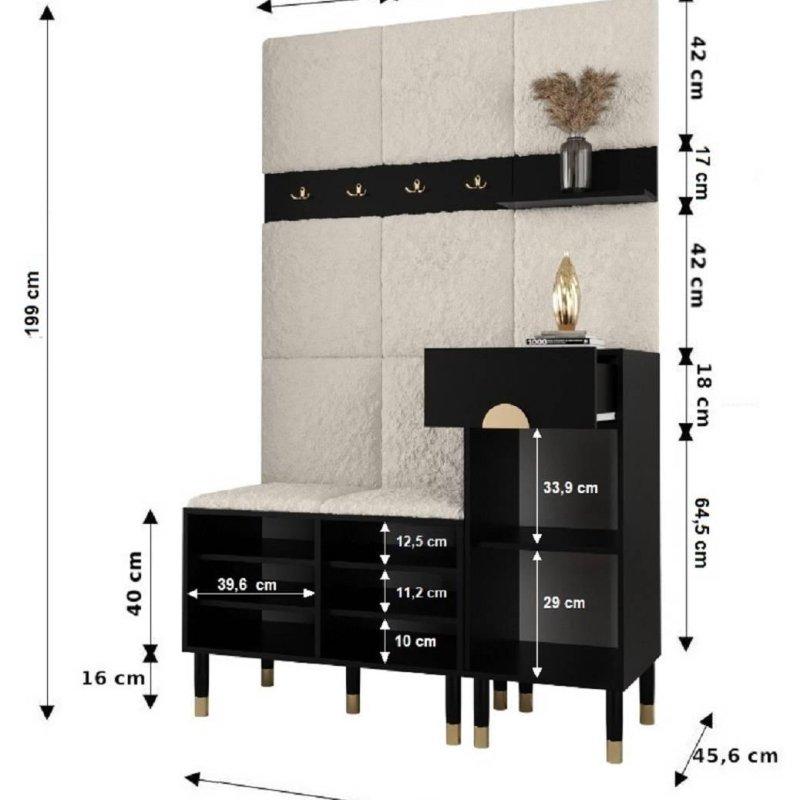 Kaşmir Döşemeli Panelli Gold Kulplu Metal Ayaklı Ahşap Portmanto Vestiyer - 126x200 cm - 158752