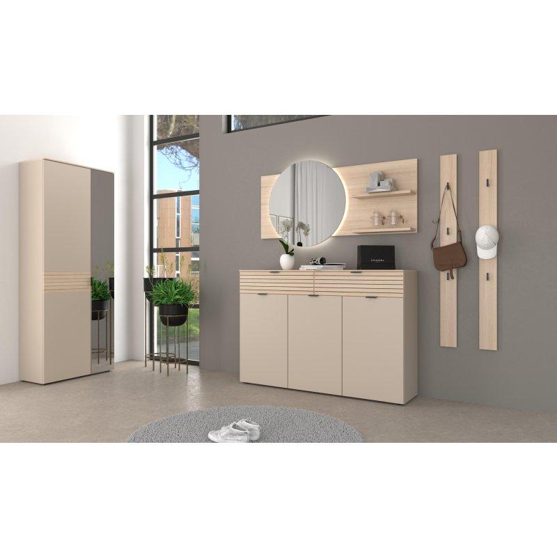 Kaşmir Metal Kulplu 3 Parça Aynalı ve Çekmeceli Portmanto Vestiyer Seti - 210 cm - 159178