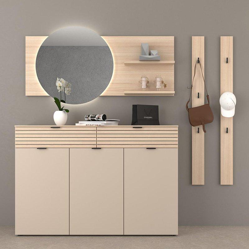 Kaşmir Metal Kulplu 3 Parça Aynalı ve Çekmeceli Portmanto Vestiyer Seti - 210 cm - 159178