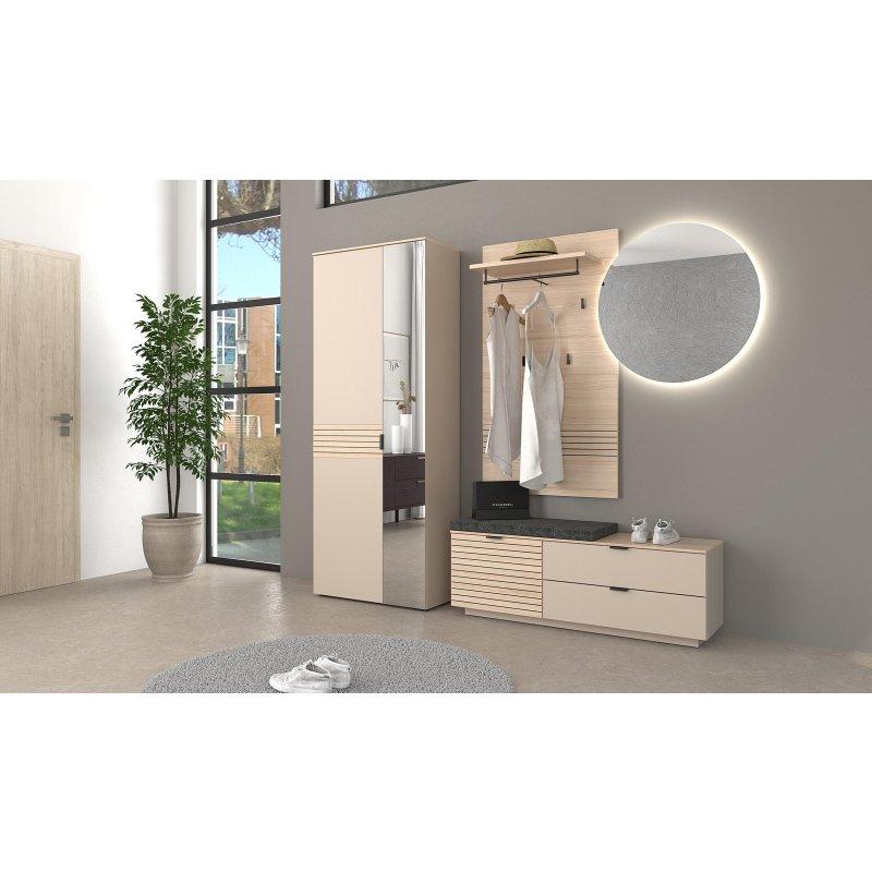 Kaşmir Rengi Aynalı Oturaklı Çekmeceli 4 Parça Ahşap Portmanto Vestiyer - 236x202x38 cm - 159043